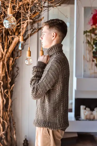 Crossbill Men's sweater Pattern step 2 - assembly progress