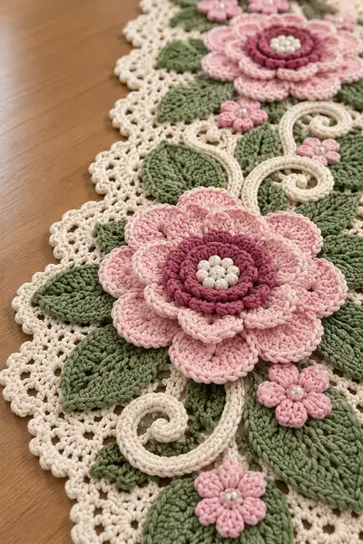 Floral Lace Table Runner Pattern step 2 - assembly progress