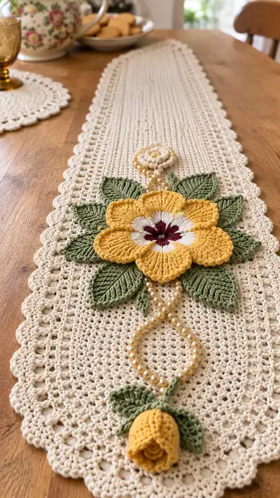 Vintage Floral Table Runner and Placemats Pattern step 2 - assembly progress