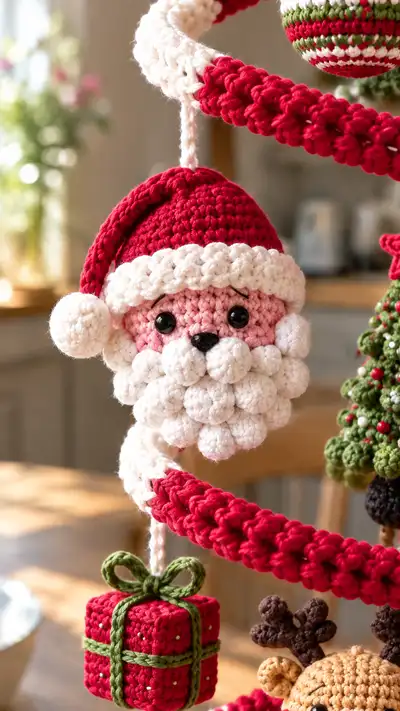 Spiral Christmas Mobile Amigurumi Pattern step 2 - assembly progress