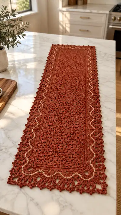 Rust Lace Table Runner Pattern step 1 - construction progress