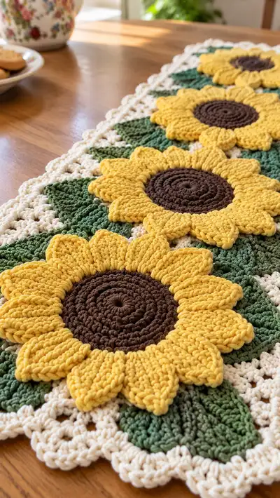 Sunflower Table Runner Pattern step 2 - assembly progress