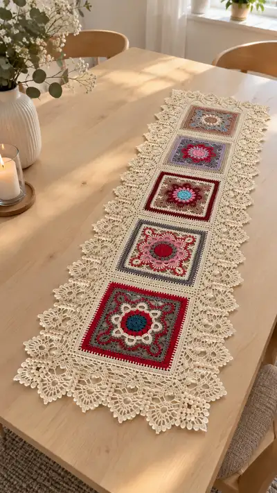 Vintage Floral Square Table Runner Pattern step 1 - construction progress