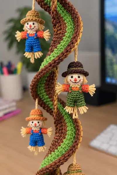 Spiral Scarecrow Garland Amigurumi Pattern step 2 - assembly progress