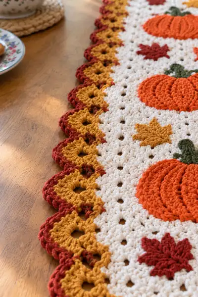 Autumn Pumpkins Table Runner Pattern step 2 - assembly progress