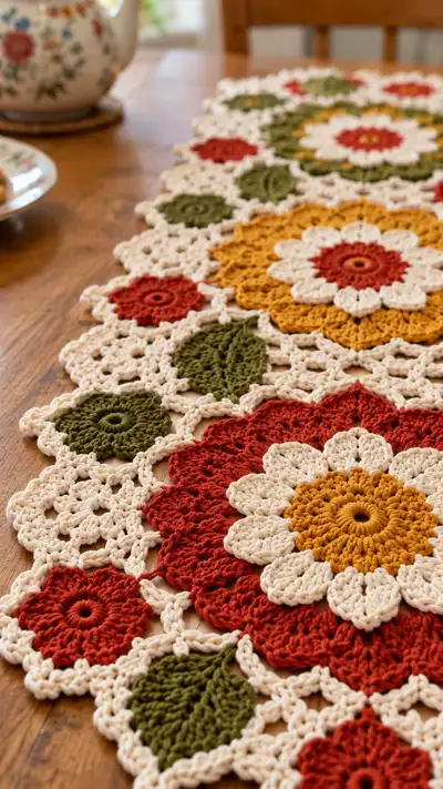 Autumn Floral Table Runner Pattern step 2 - assembly progress