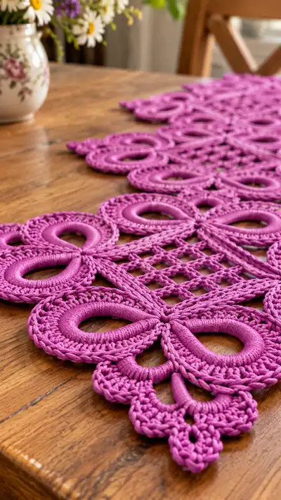 Lace Ribbon Table Runner Pattern step 2 - assembly progress