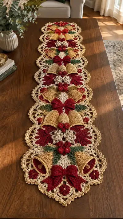 Festive Bell & Bow Table Runner Pattern step 1 - construction progress