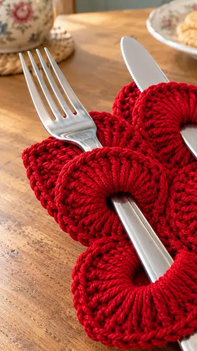 Festive Flower Flatware Holder Pattern step 2 - assembly progress