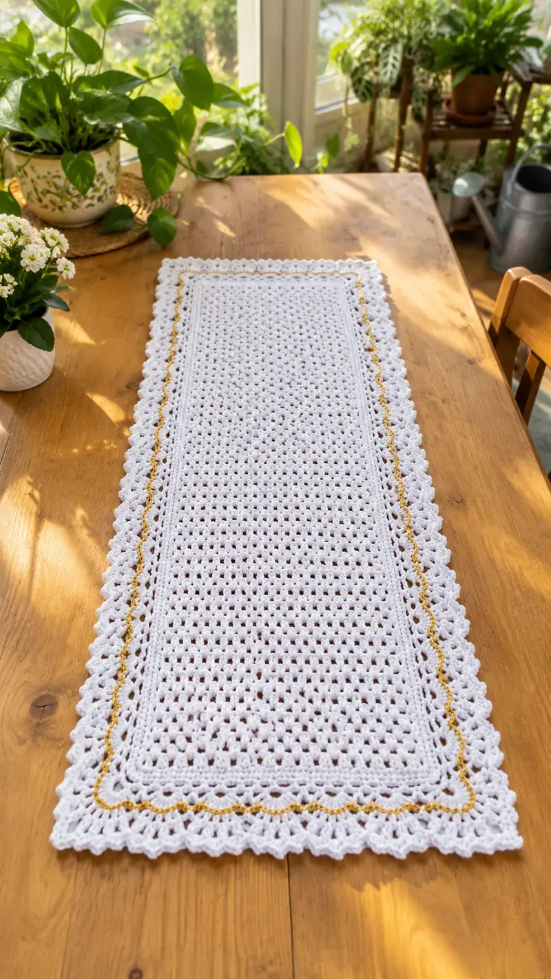 Classic Lace Table Runner Pattern crochet pattern - detailed view of completed project