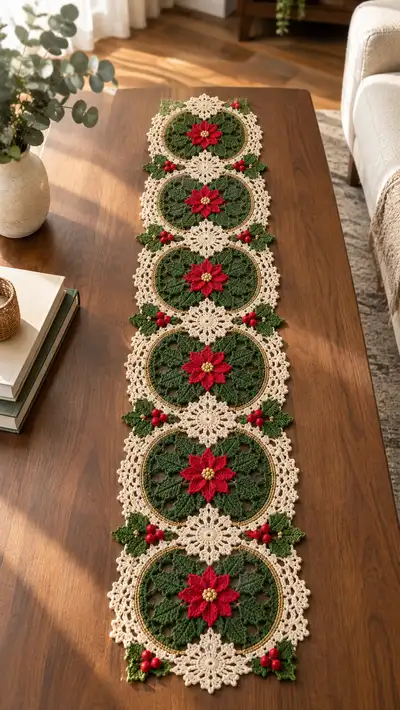 Poinsettia Holiday Table Runner Pattern step 1 - construction progress