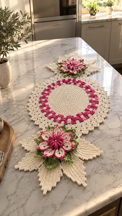 Elegant Floral Table Runner Pattern step 1 - construction progress