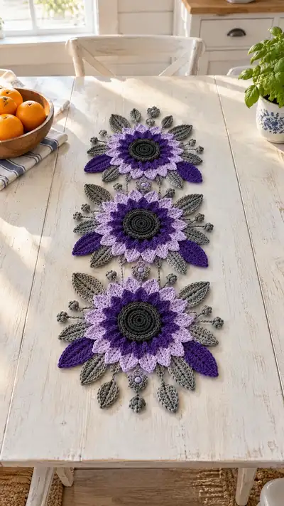 Purple Sunflower Table Runner Pattern step 1 - construction progress