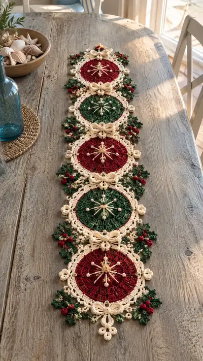 Red And Green Starburst Lace Table Runner Pattern step 1 - construction progress