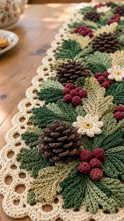 Woodland Pinecone Table Runner Pattern step 2 - assembly progress