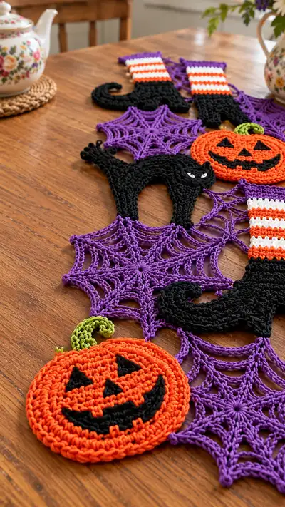 Halloween Table Runner Motif Garland Pattern step 2 - assembly progress