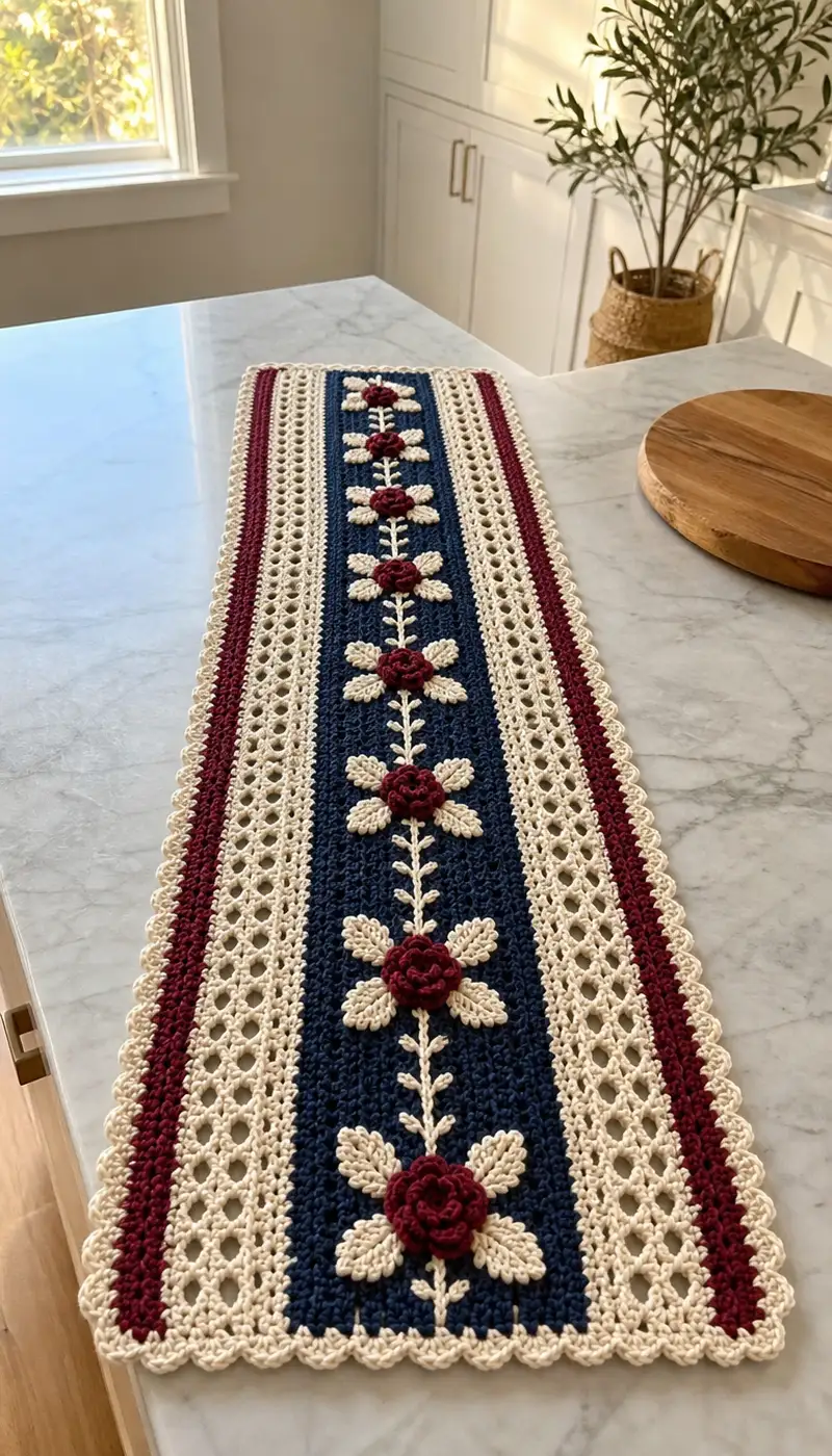 Vintage Floral Table Runner Pattern crochet pattern - detailed view of completed project