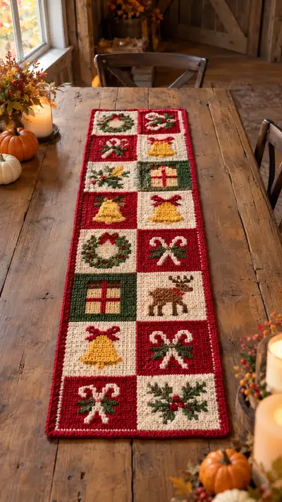 Classic Holiday Squares Table Runner Pattern step 1 - construction progress