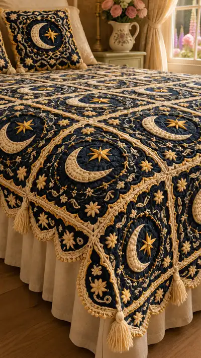 Midnight Moonstar Granny Bedspread Pattern step 2 - assembly progress