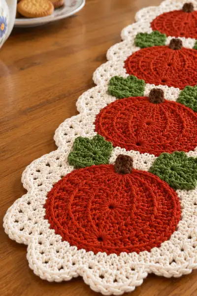 Pumpkin Patch Table Runner Pattern step 2 - assembly progress