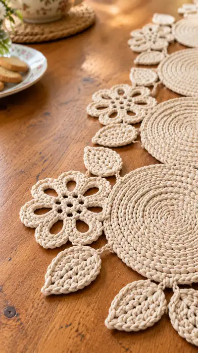 Floral Circle Table Runner Pattern step 2 - assembly progress