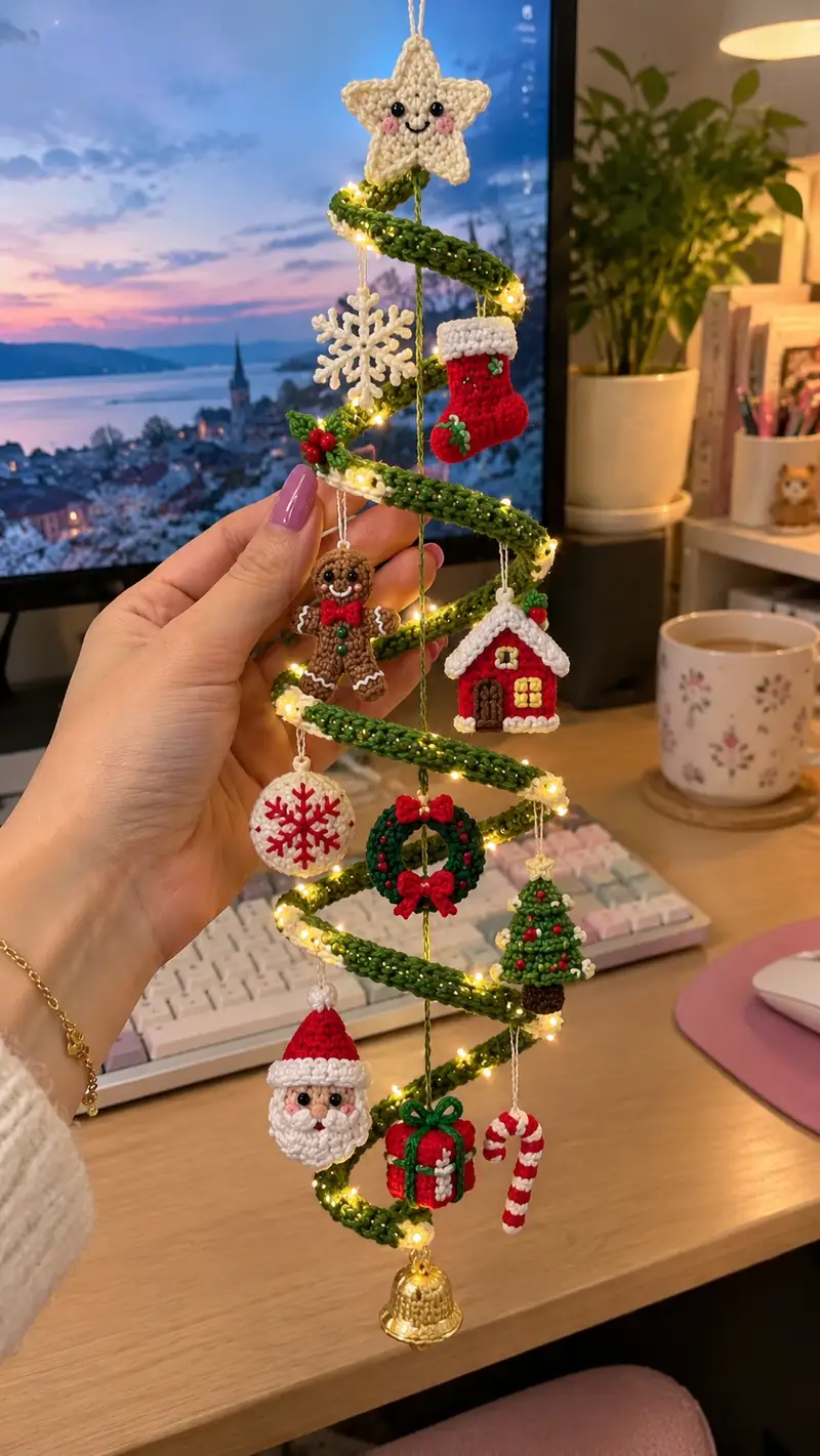 Spiral Mini Christmas Ornaments Amigurumi Pattern crochet pattern - detailed view of completed project