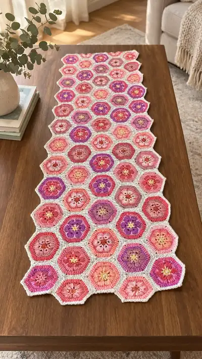 Hexagon Floral Table Runner Pattern step 1 - construction progress