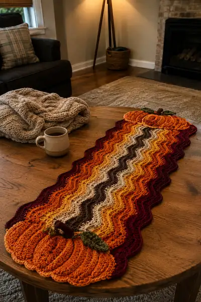 Autumn Sunset Ripple Table Runner Pattern step 1 - construction progress