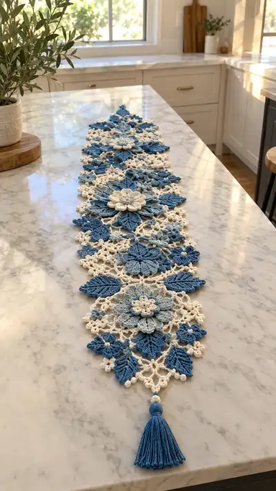 Elegant Floral Lace Table Runner Pattern step 1 - construction progress