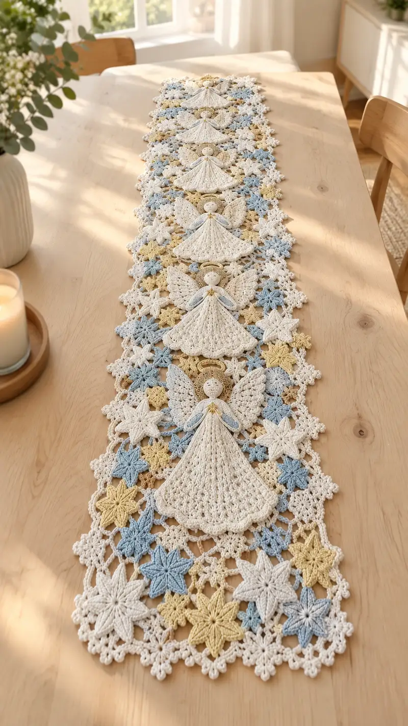 Lace Angel Table Runner Pattern crochet pattern - detailed view of completed project