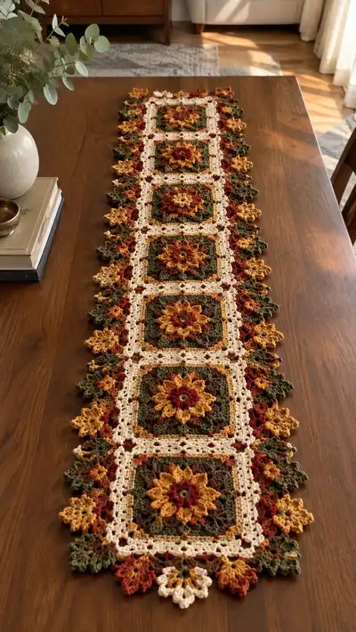 Mustard Olive Sunflower Floral Table Runner Pattern step 1 - construction progress