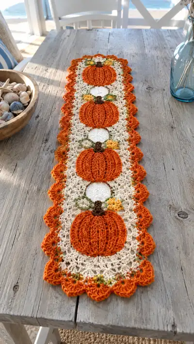 Pumpkin Table Runner Crochet Pattern step 1 - construction progress