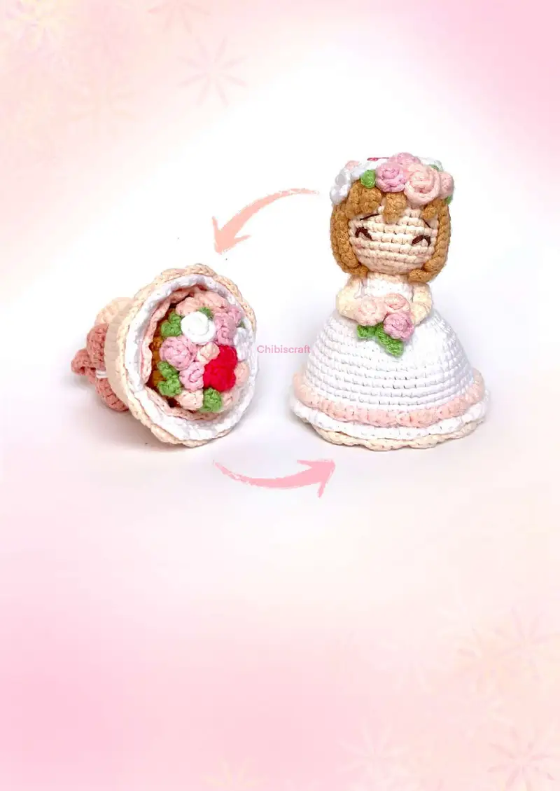 Free Intermediate crochet pattern: Reversible Flower Bouquet & Bride Amigurumi Pattern - Easy to follow tutorial
