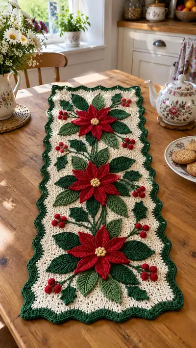 Poinsettia Table Runner Pattern step 1 - construction progress