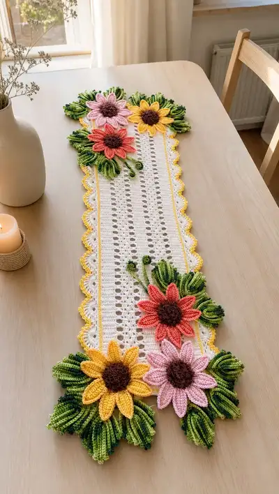 Sunflower Garden Table Runner Pattern step 1 - construction progress