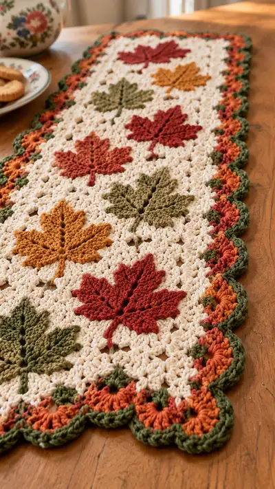 Autumn Maple Leaf Table Runner Pattern step 2 - assembly progress