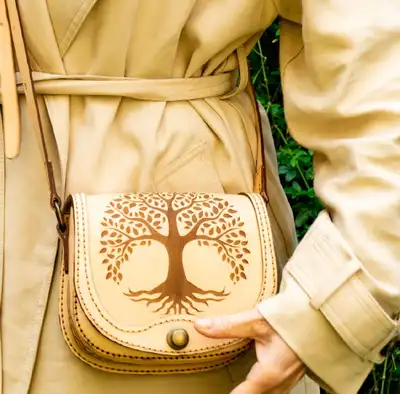 Tree of Life Leather Bag Pattern step 2 - assembly progress
