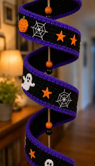 Spooky Spiral Pumpkin Hanging Amigurumi Pattern step 2 - assembly progress