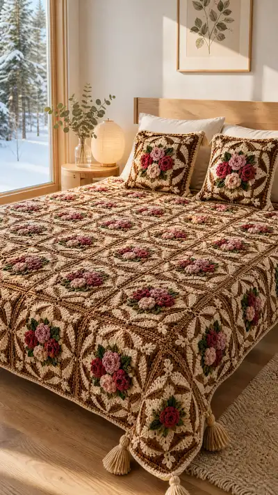 Rose Medallion Granny Square Bedspread Pattern step 1 - construction progress