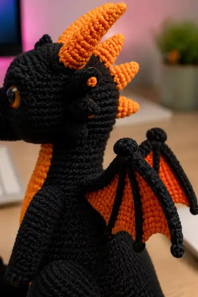 Halloween Spooky Dragon Amigurumi Pattern step 2 - assembly progress