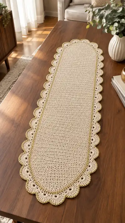 Elegant Scalloped Oval Table Runner Pattern step 1 - construction progress