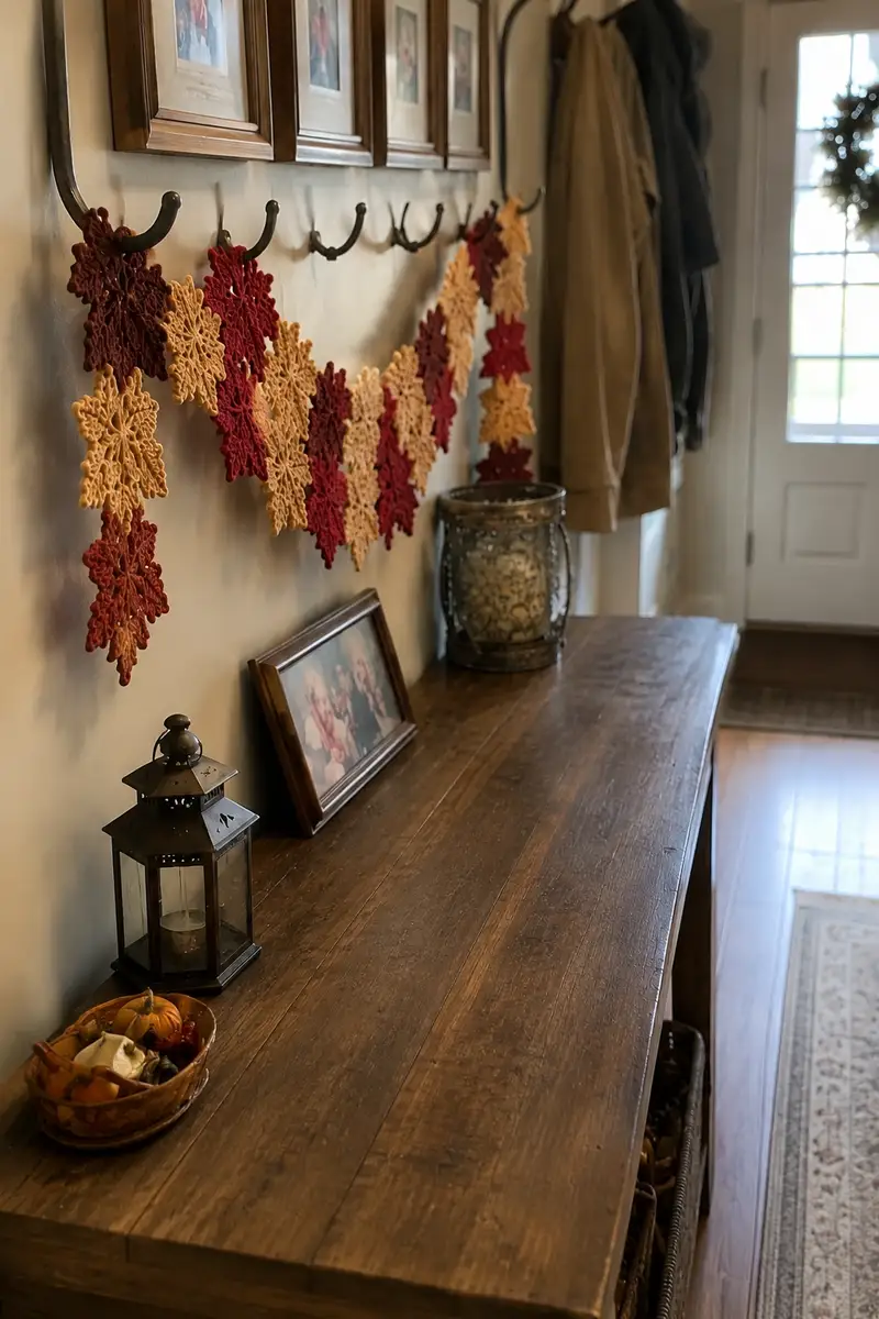Cascading Maple Leaves Table Runner Pattern crochet pattern - detailed view of completed project