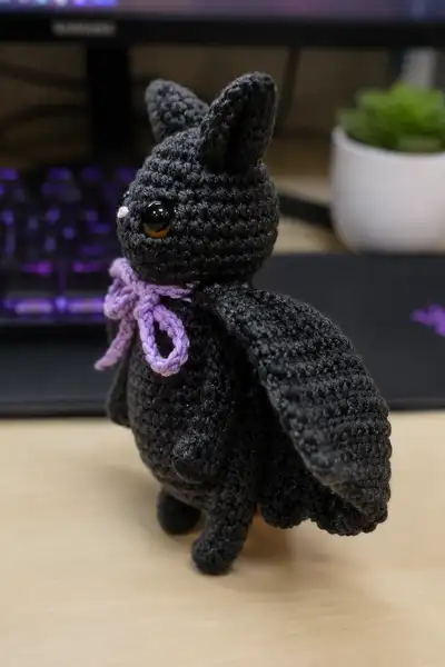 Tiny Halloween Bat Amigurumi Pattern step 2 - assembly progress