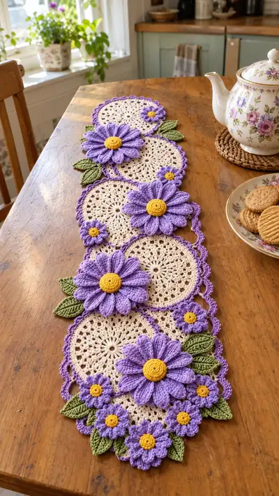 Lavender Daisy Table Runner Pattern step 1 - construction progress