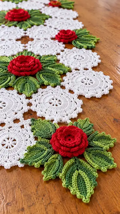 Vintage Floral Lace Table Runner Pattern step 2 - assembly progress