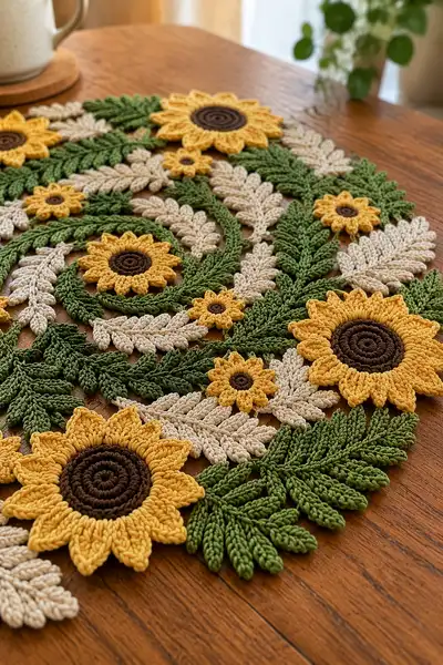 Spiral Sunflower Swirl Table Centerpiece Pattern step 2 - assembly progress