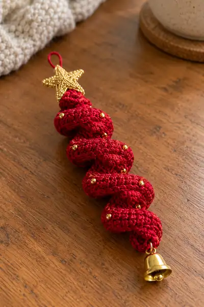 Christmas Spiral Hanging Ornament Garland 3 Pattern step 2 - assembly progress