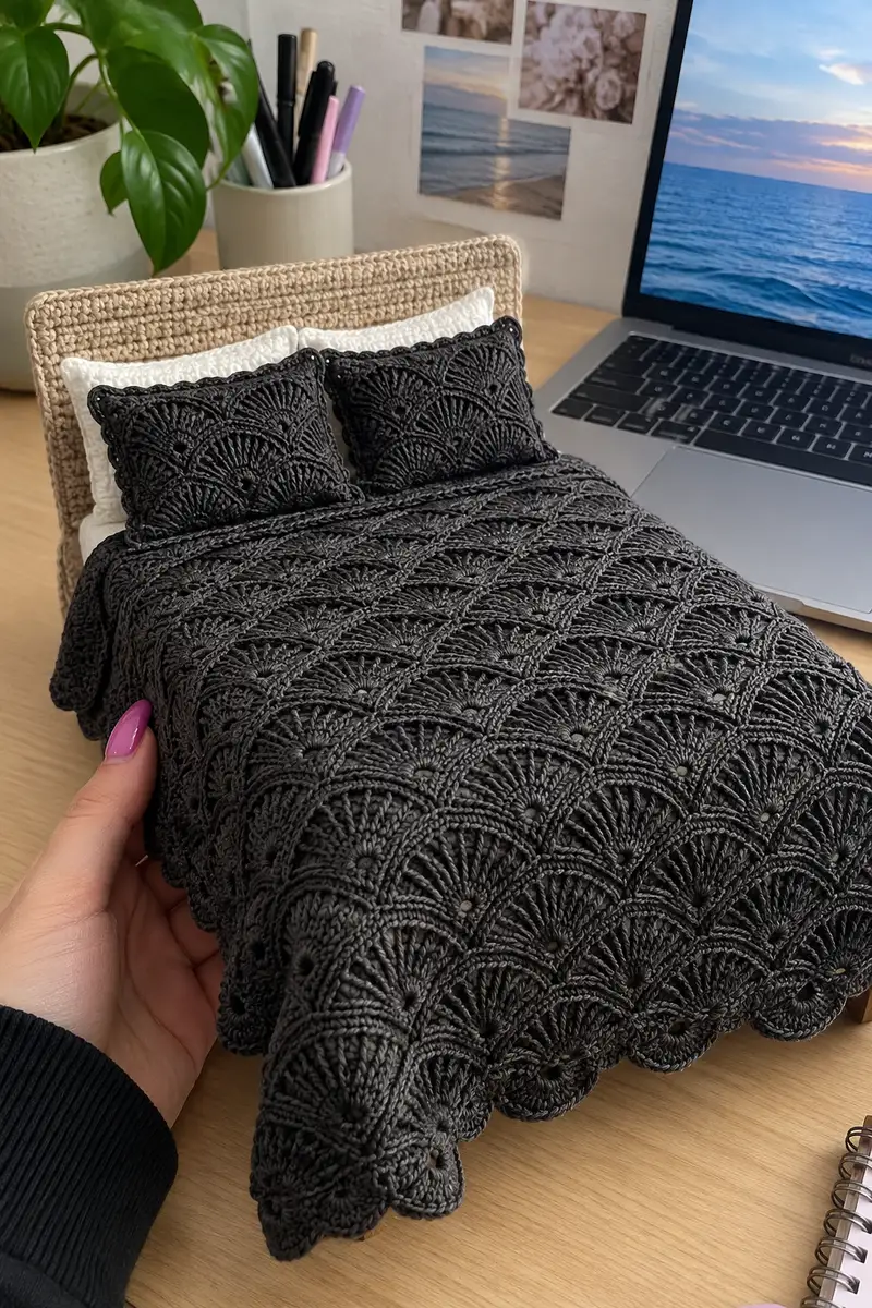 Sleek Dark Modern Bedspread Pattern crochet pattern - detailed view of completed project