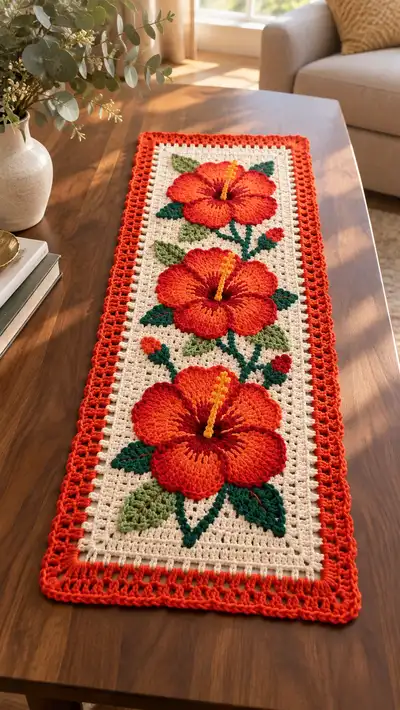 Tropical Hibiscus Table Runner Pattern step 1 - construction progress