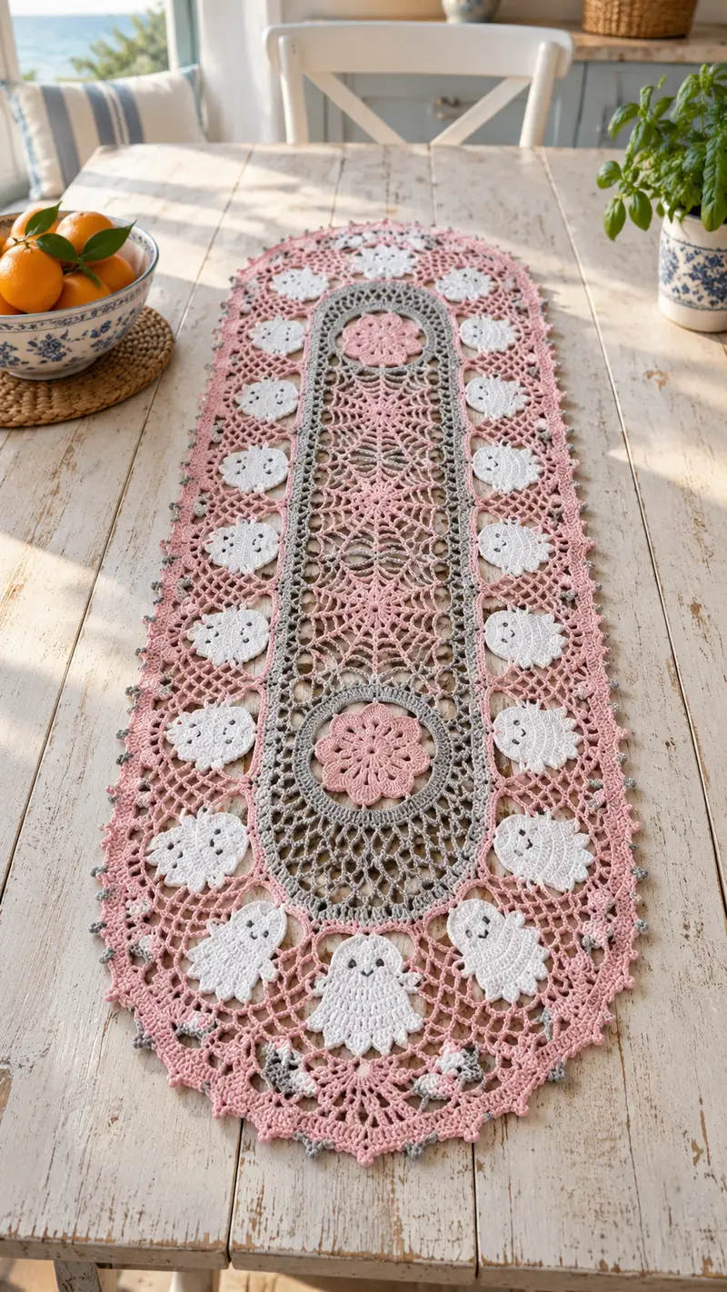 Elegant Lace Table Runner Pattern crochet pattern - detailed view of completed project